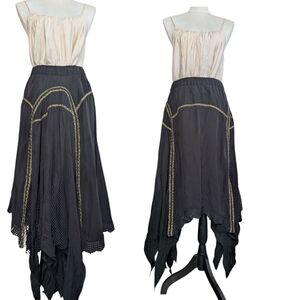 Ixiah Black and Gold Asymmetrical Handkerchief Hem Twirly Midi Skirt Size M